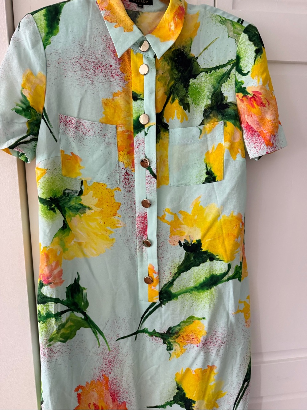Escada "Dallinata" Mint Floral Viscose Shirt Dress - Size 38 like new - Picture 7 of 16